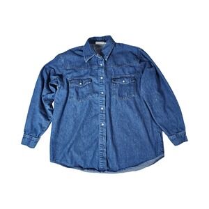 Blue Star Vintage Denim Button Down Shirt Medium Wash Cotton Western Womens 12